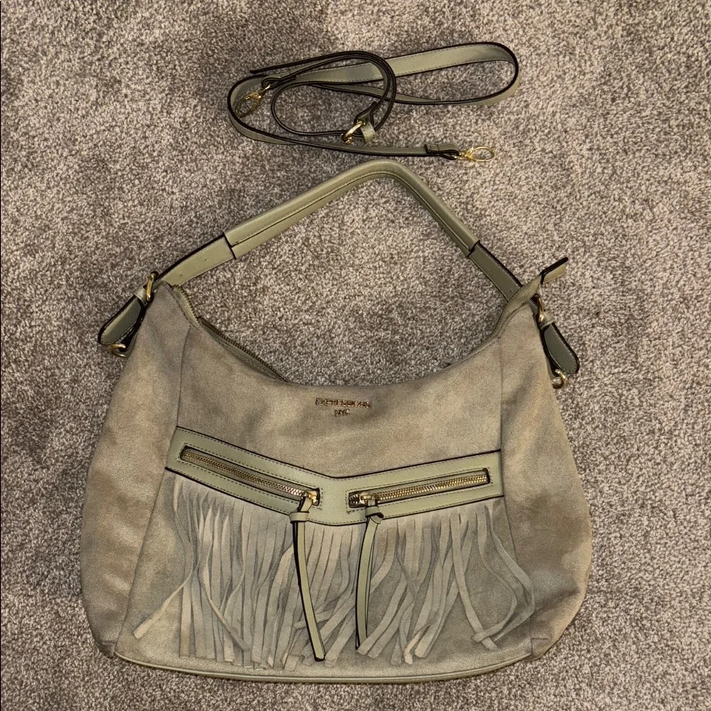 expressions NYC boho vibes fringe faux suede bag